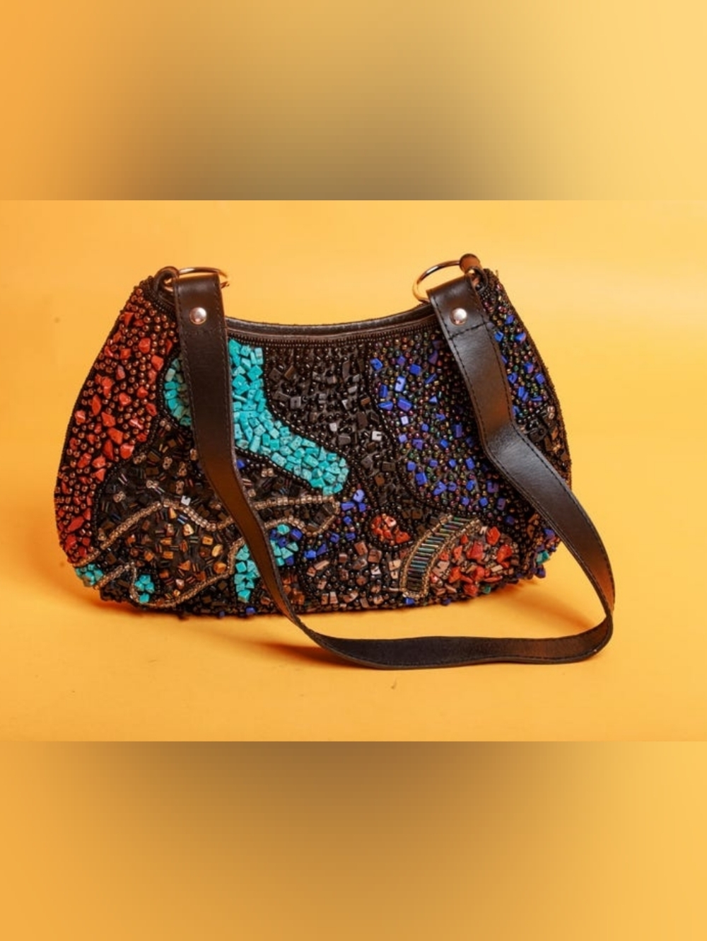2000s Colored Beaded Stone Turquoise Shoulder Bag Vintage Boho Colorful Purse